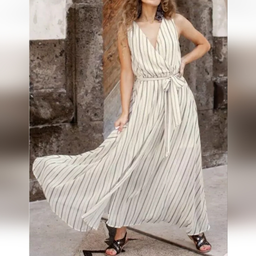 NWT JOYFOLIE | $128 Striped Wrap Maxi Dress - Picture 3 of 4